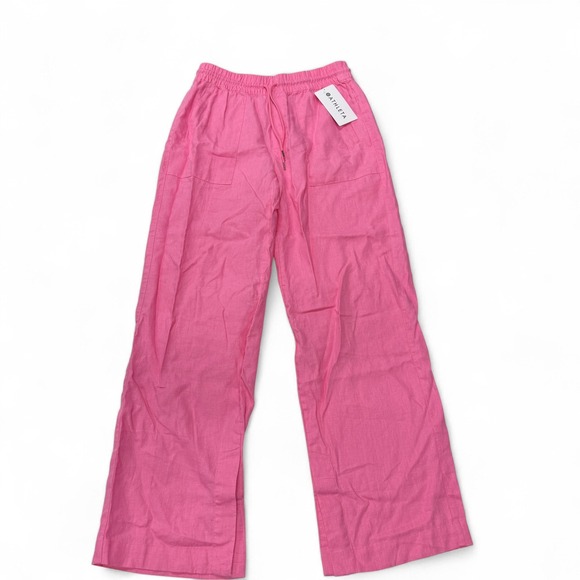 Athleta Retreat Linen Wide Leg Pants Pink Drawstring Womens Medium Tall MT NWT - Picture 1 of 15
